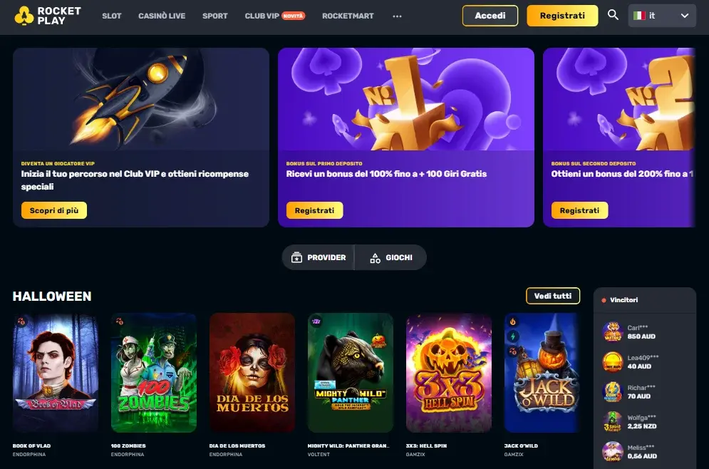 Pagina principale ufficiale del casinò RocketPlay